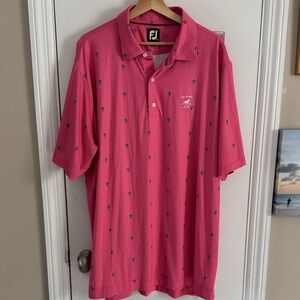 FootJoy Pink Golf Polo with Embroidered Cactus Design & Farms CC Horse Logo